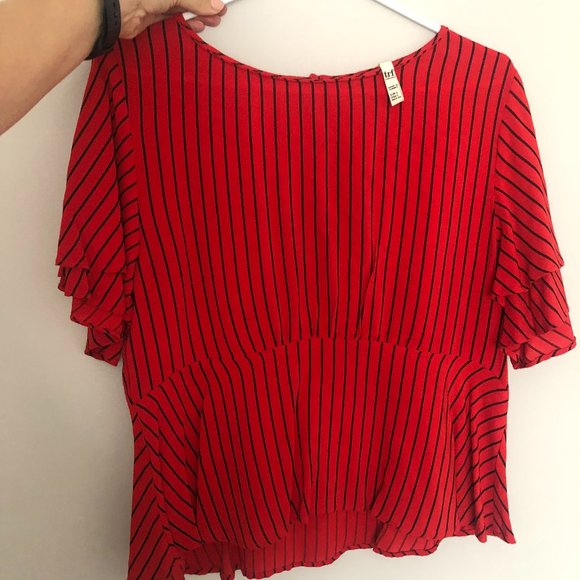 Zara | Short Sleeve Peplum Striped Fitted Top Shirt - Picture 1 of 6